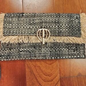 Chic Black and Cream Woven Clutch